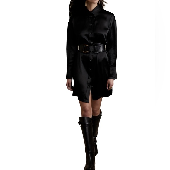 Banana Republic Dresses & Skirts - Banana Republic Black Silk Charmeuse Button Front Shirtdress w Silk Sash